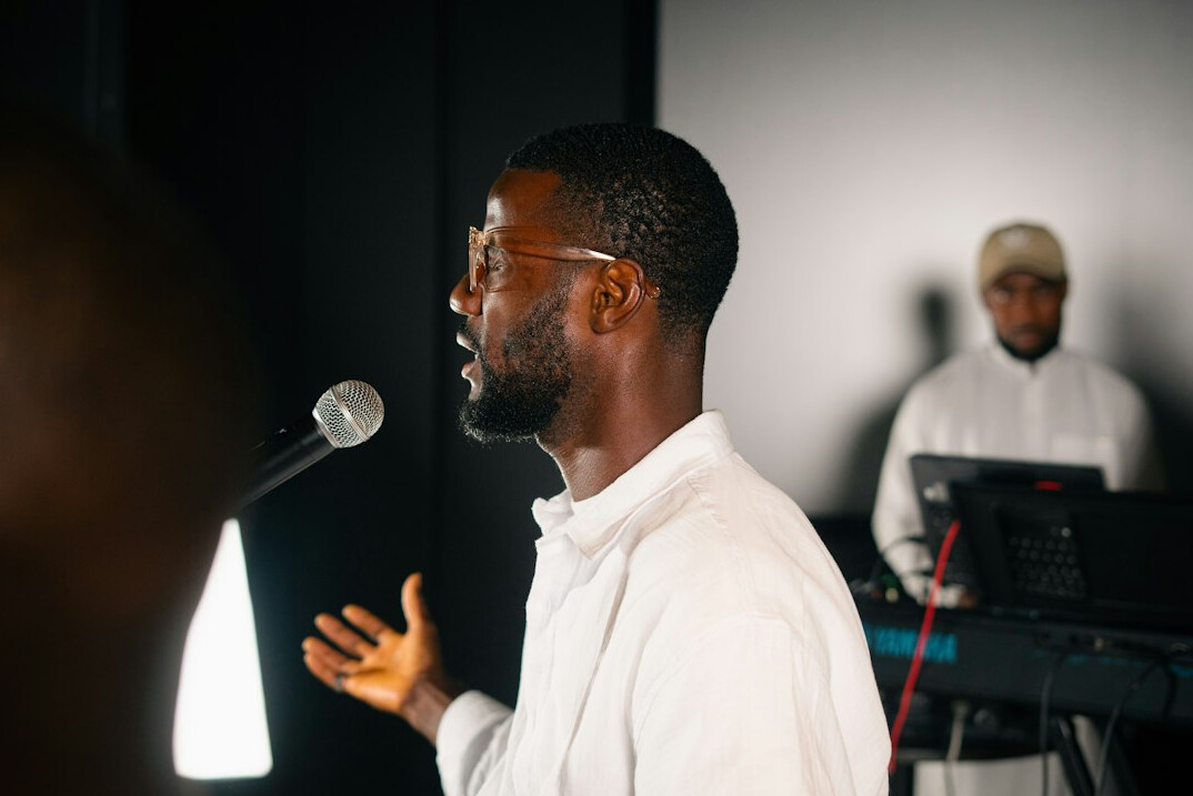 person giving speech confidently